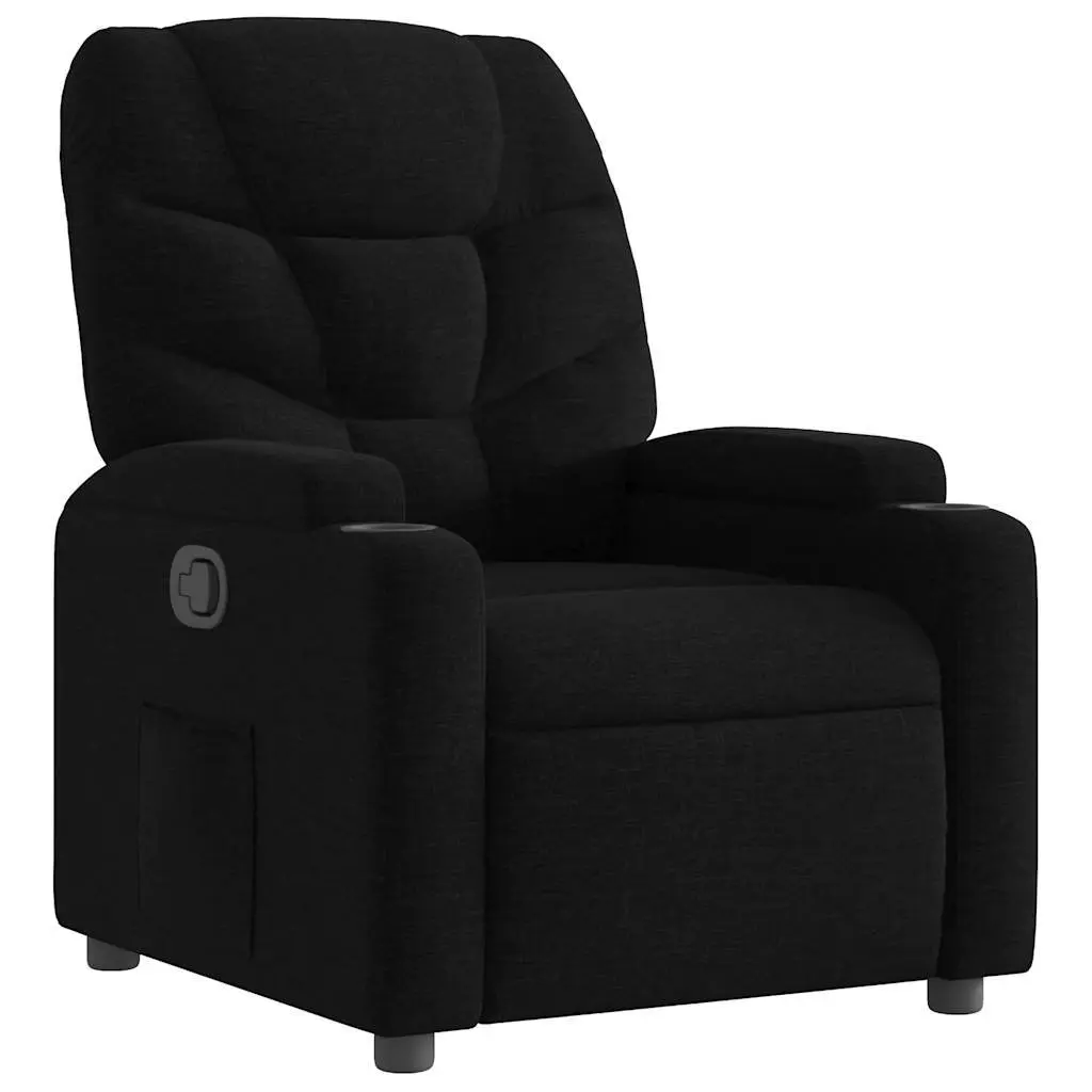 Recliner Armchair Black Fabric Manual Recline with Cup Holders and Side Pocket