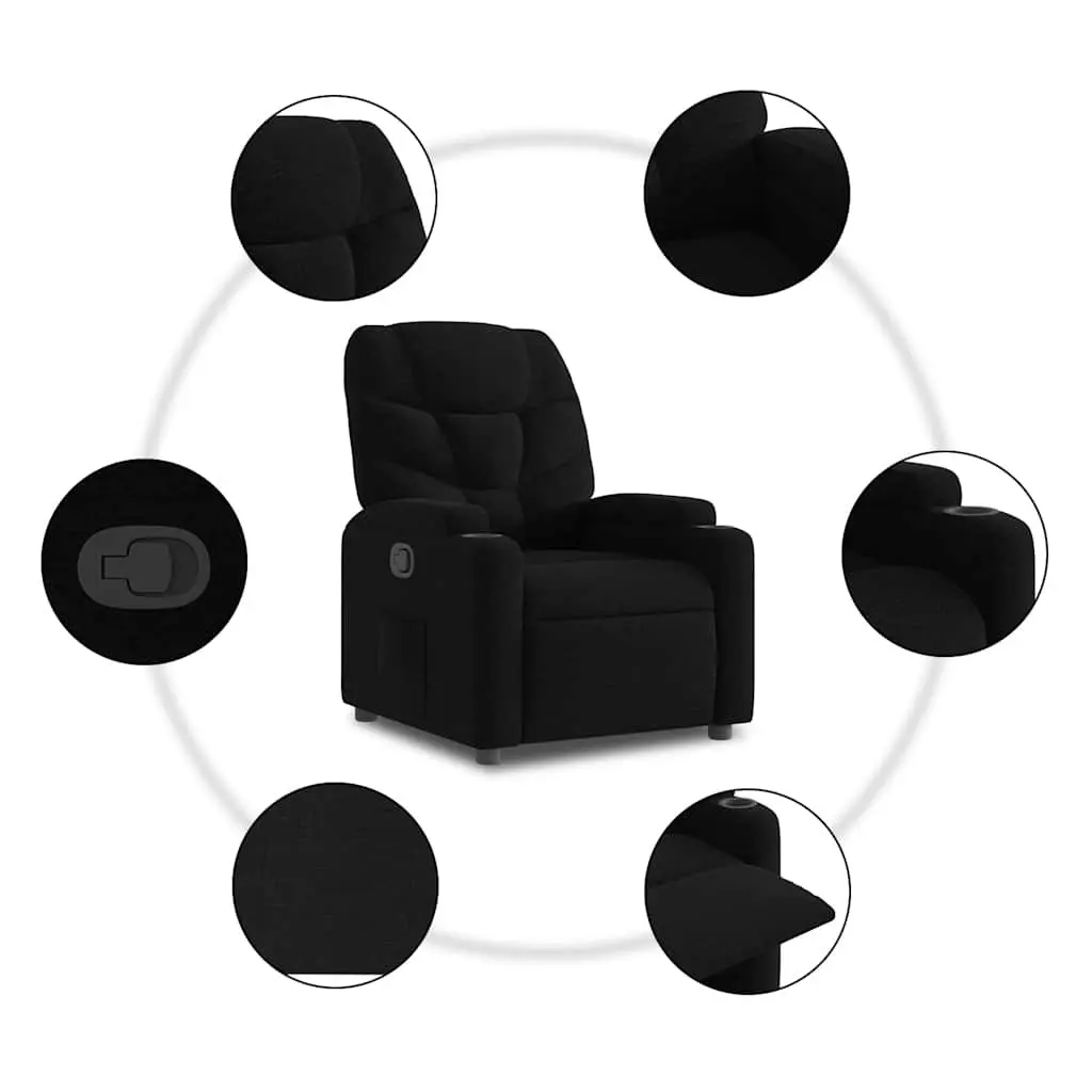 Recliner Armchair Black Fabric Manual Recline with Cup Holders and Side Pocket