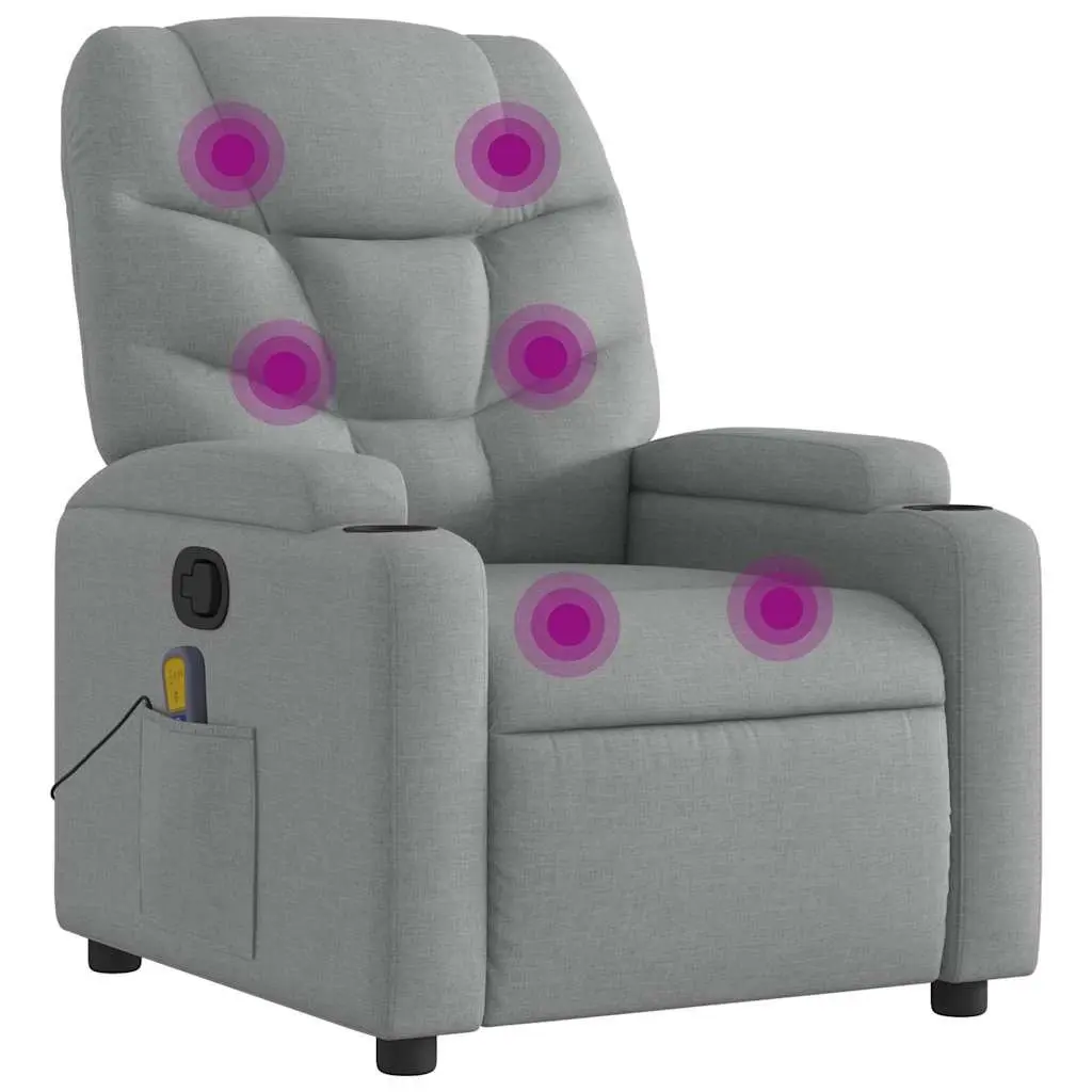 Massage Chair Light Grey Fabric Manual Reclining Armchair with 6 Massage Points and Vibrating Function