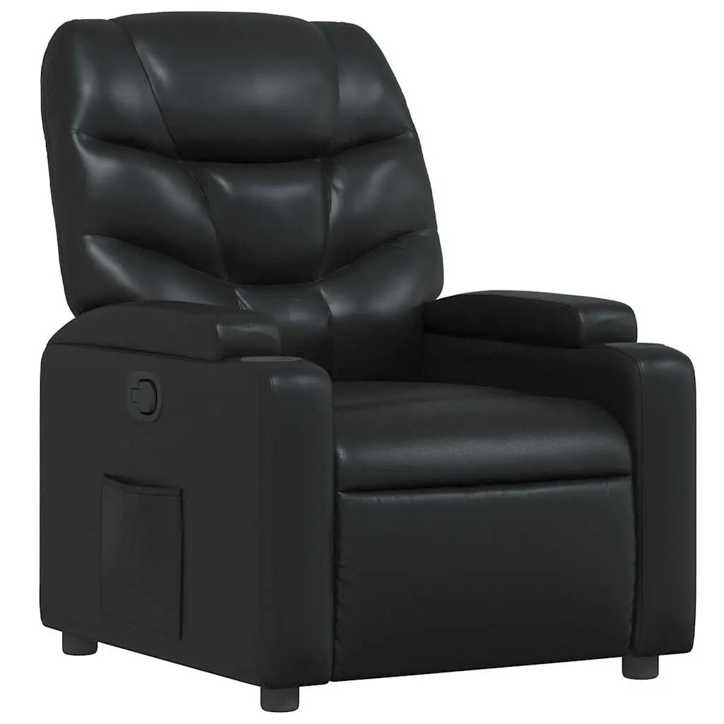Recliner Chair Black Manual Reclining Armchair Adjustable Footrest Thickly Padded Seating with Cup Holders