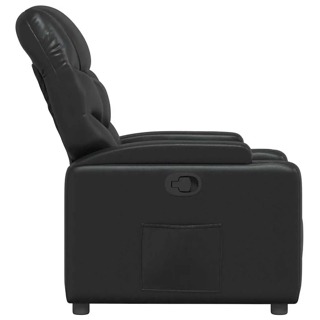 Recliner Chair Black Manual Reclining Armchair Adjustable Footrest Thickly Padded Seating with Cup Holders