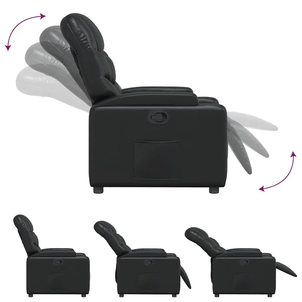 Recliner Chair Black Manual Reclining Armchair Adjustable Footrest Thickly Padded Seating with Cup Holders