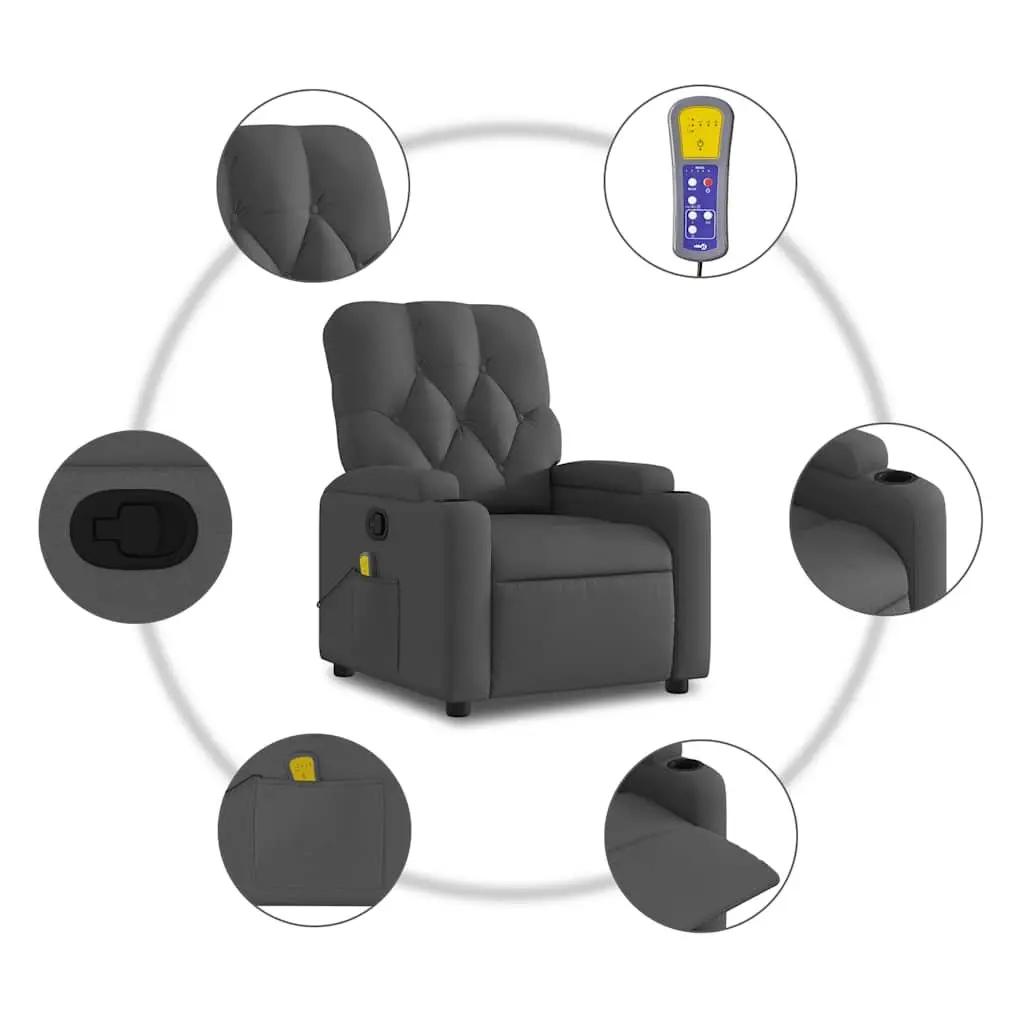 Massage Chair Manual Recline Grey Fabric Vibration Armchair Lounge 135 Degrees