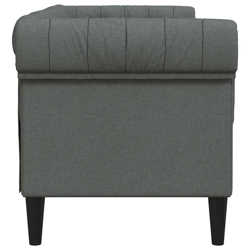 2-Seater Chesterfield Sofa Grey Fabric Living Room Couch Rolled Arms Deep