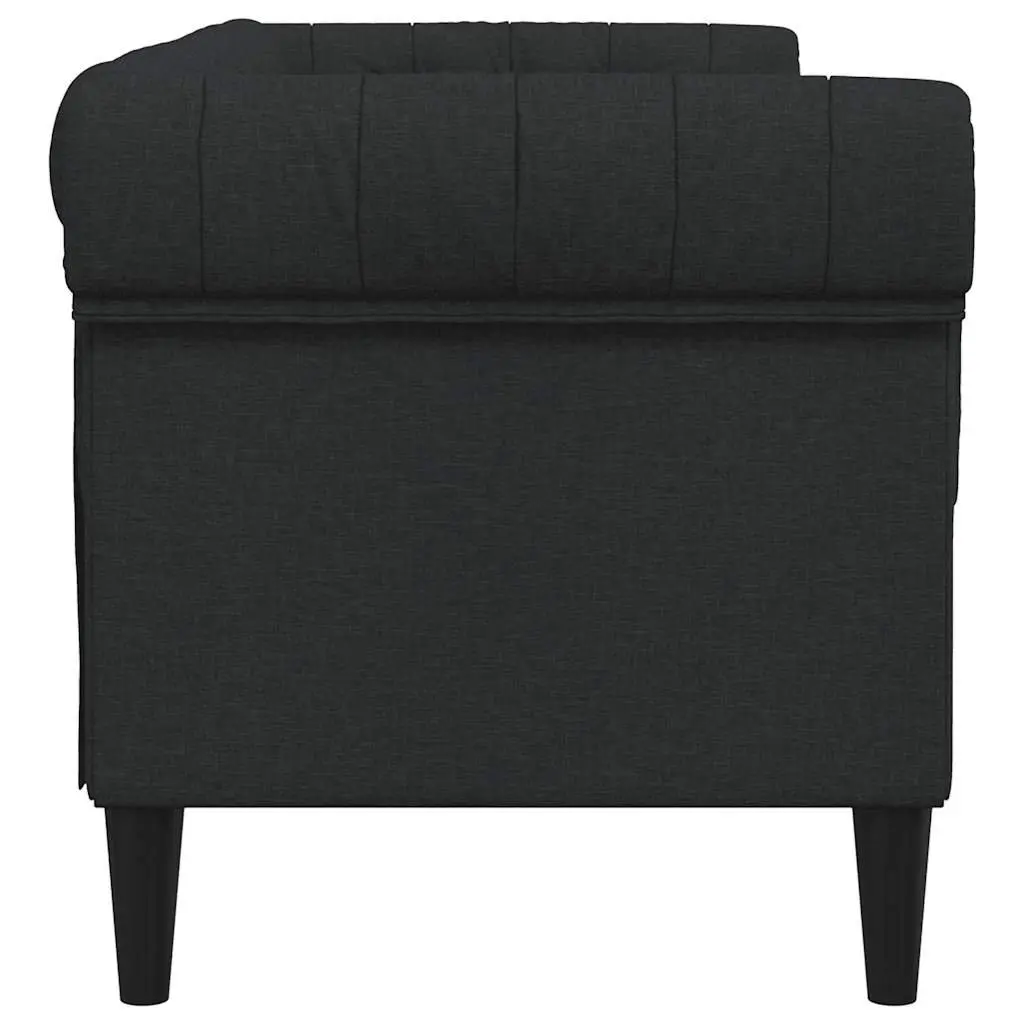 2-Seater Chesterfield Sofa Black Fabric Living Room Couch Classic Rolled Arm