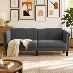 2-Seater Sofa Grey Velvet Living Room Couch Modern Comfortable Furniture
