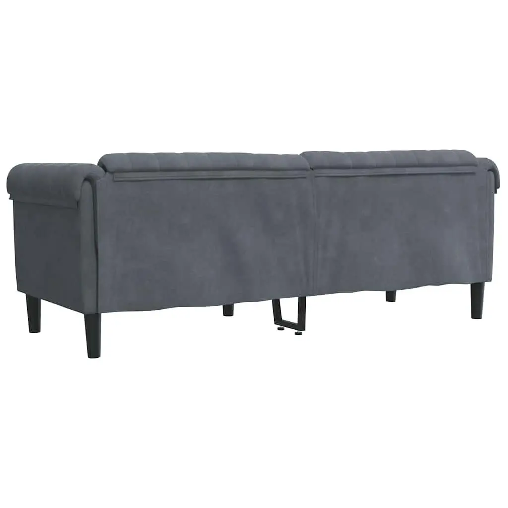 3-Seater Sofa Grey Velvet Upholstered Modern Padded