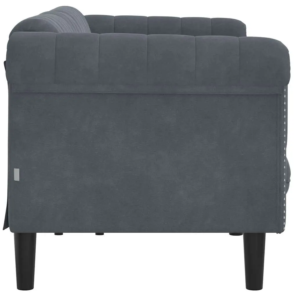 3-Seater Sofa Grey Velvet Upholstered Modern Padded