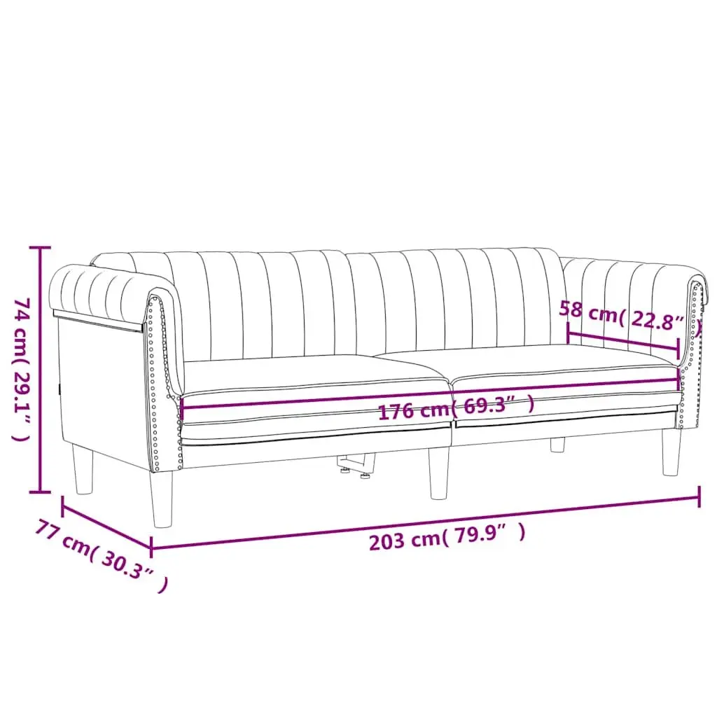 3-Seater Sofa Grey Velvet Upholstered Modern Padded