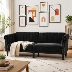 3-Seater Sofa Black Velvet Living Room Furniture Couch Comfortable Padded Seat