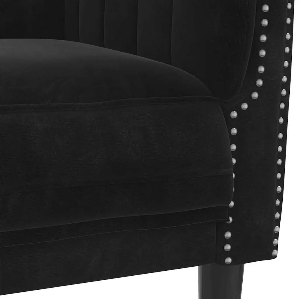 3-Seater Sofa Black Velvet Living Room Furniture Couch Comfortable Padded Seat