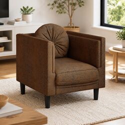 Brown Faux Suede Leather Chair with Cushion Pillow