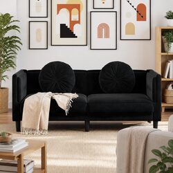 2-Seater Sofa Black Velvet Couch Living Room Furniture Comfortable Padded