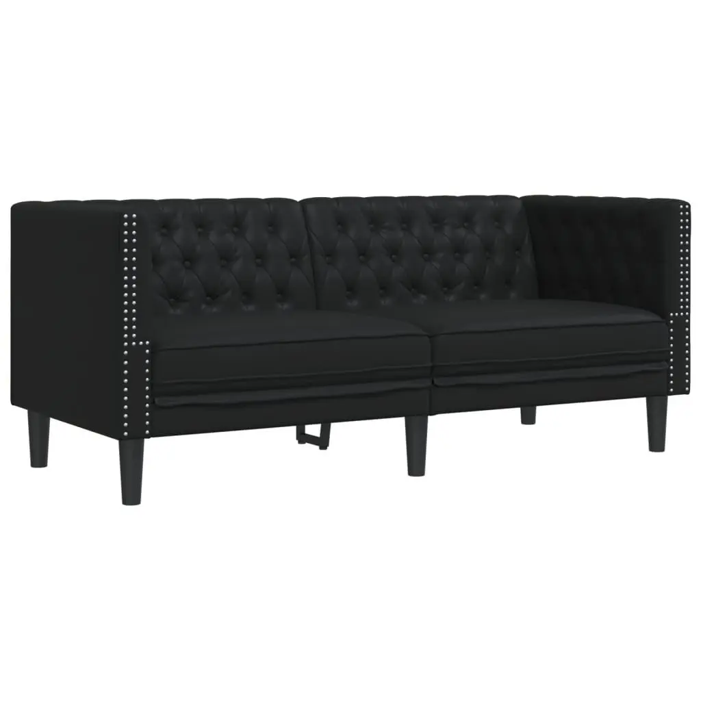 2-Seater Chesterfield Sofa Black Faux Leather Button Tufted Living Room