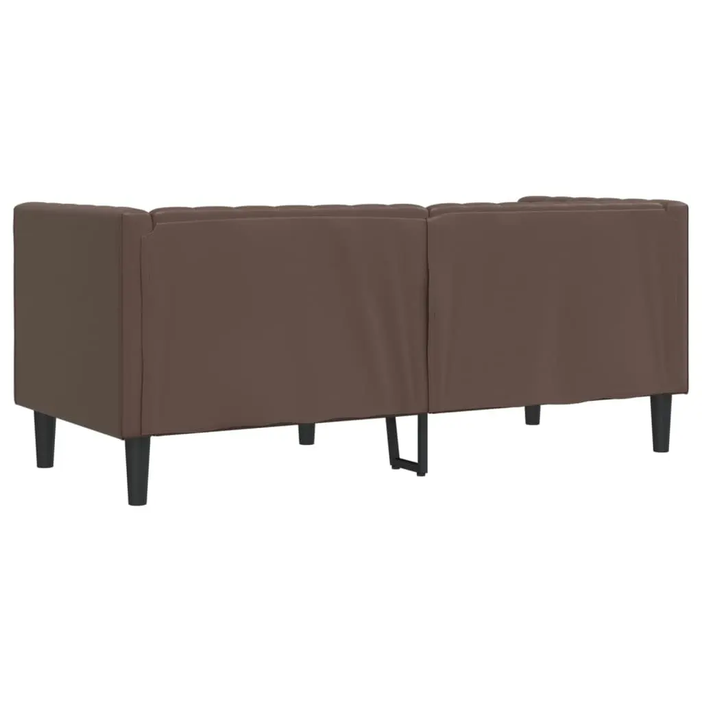 2-Seater Chesterfield Sofa Brown Faux Leather Button Tufted Armchair Living Room