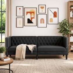 3-Seater Chesterfield Sofa in Black Faux Leather