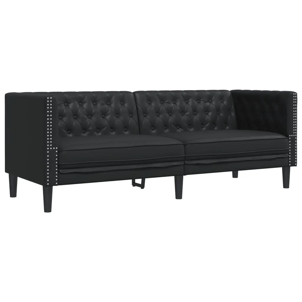 3-Seater Chesterfield Sofa Black Faux Leather Button Tufted Living Room