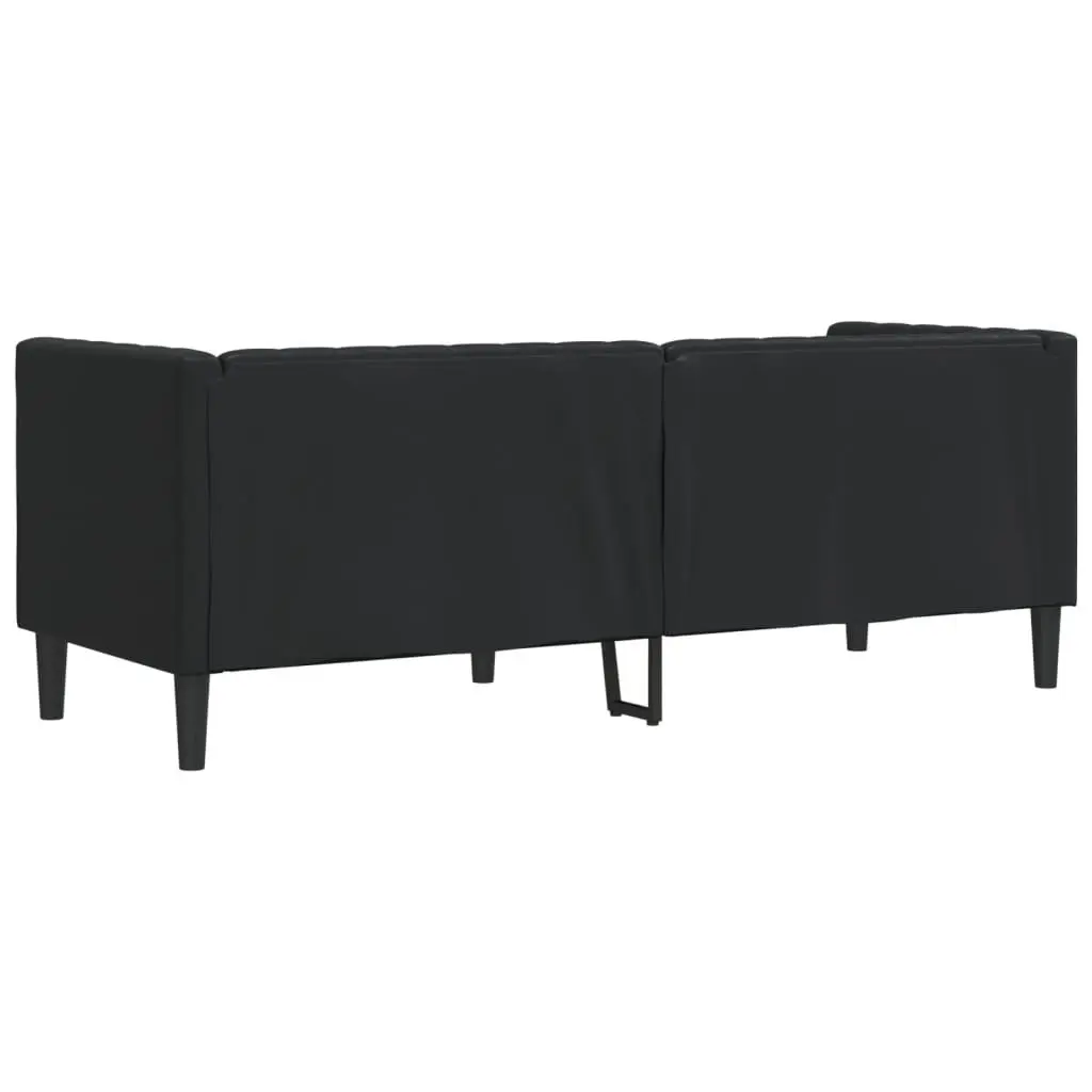 3-Seater Chesterfield Sofa Black Faux Leather Button Tufted Living Room
