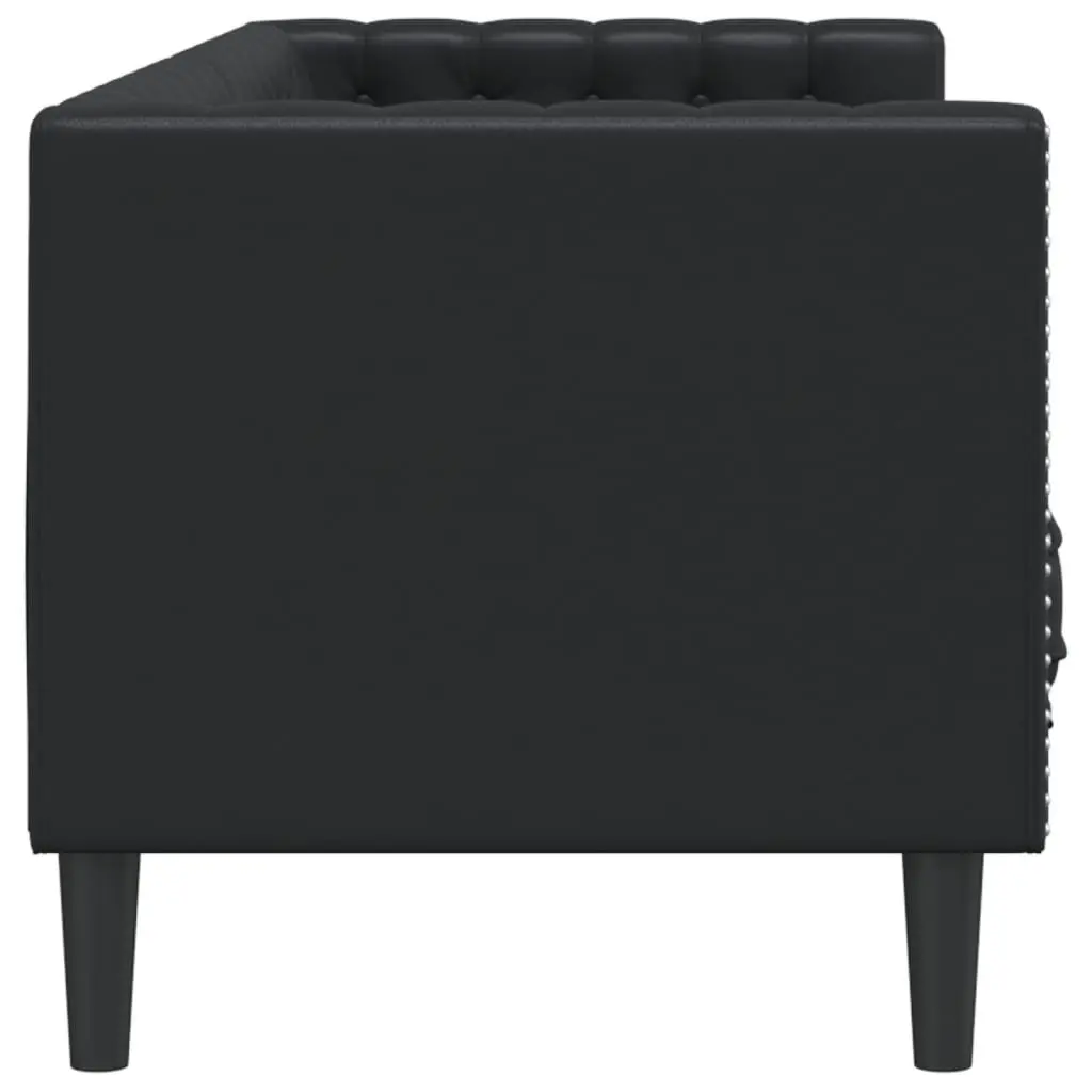 3-Seater Chesterfield Sofa Black Faux Leather Button Tufted Living Room