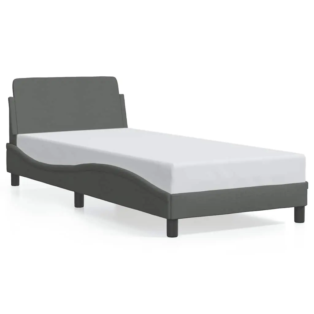 Bed Frame Grey 90x190 cm Fabric Headboard Bedroom Furniture Slats Support
