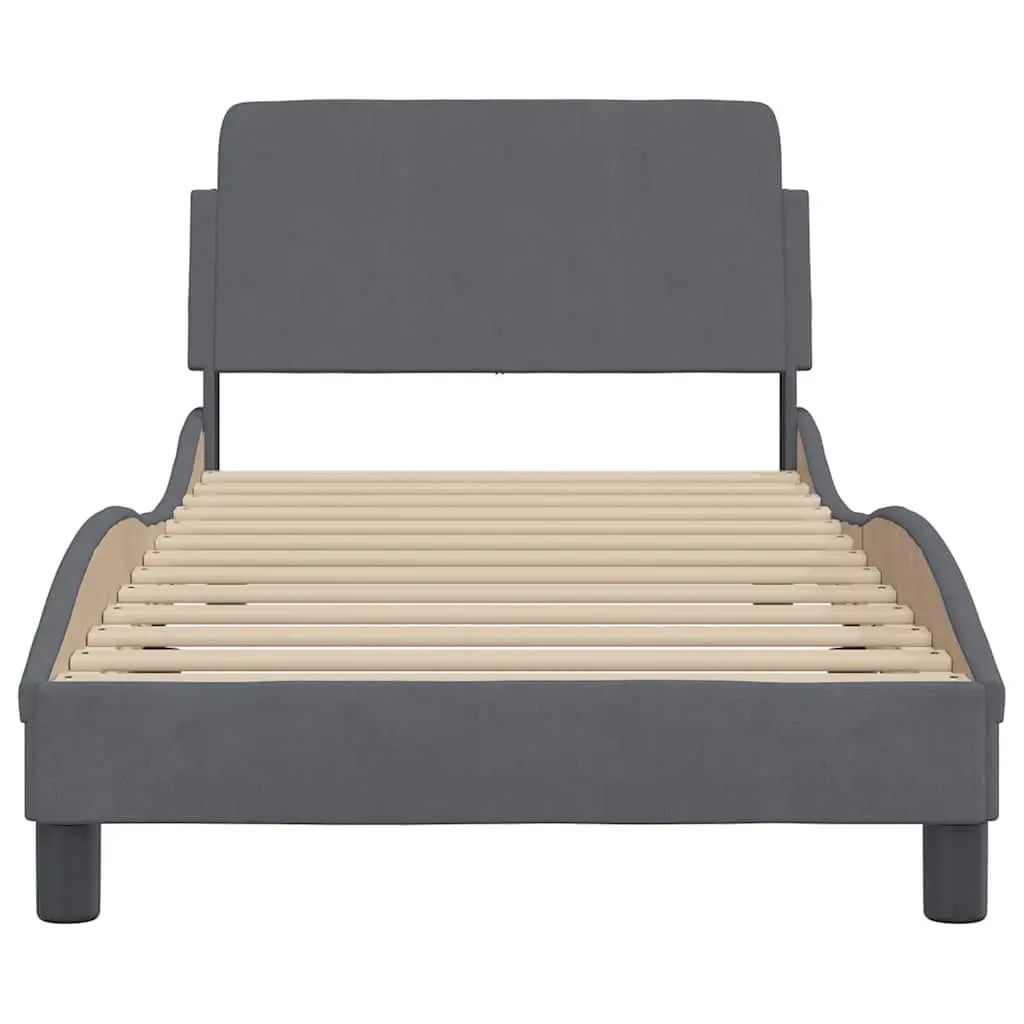 Bed Frame Grey 90x190 cm Velvet Upholstered Supportive Headboard