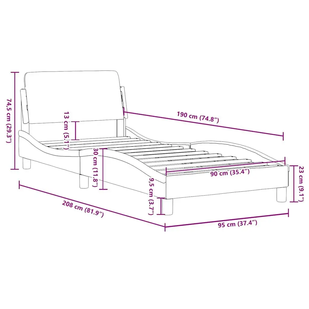 Bed Frame Grey 90x190 cm Velvet Upholstered Supportive Headboard