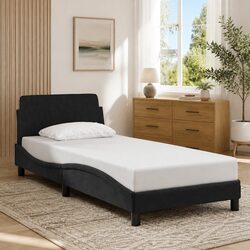 Stylish Black Velvet Bed Frame with Supportive Headboard