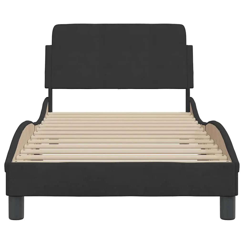 Black Velvet Bed Frame with Supportive Headboard
