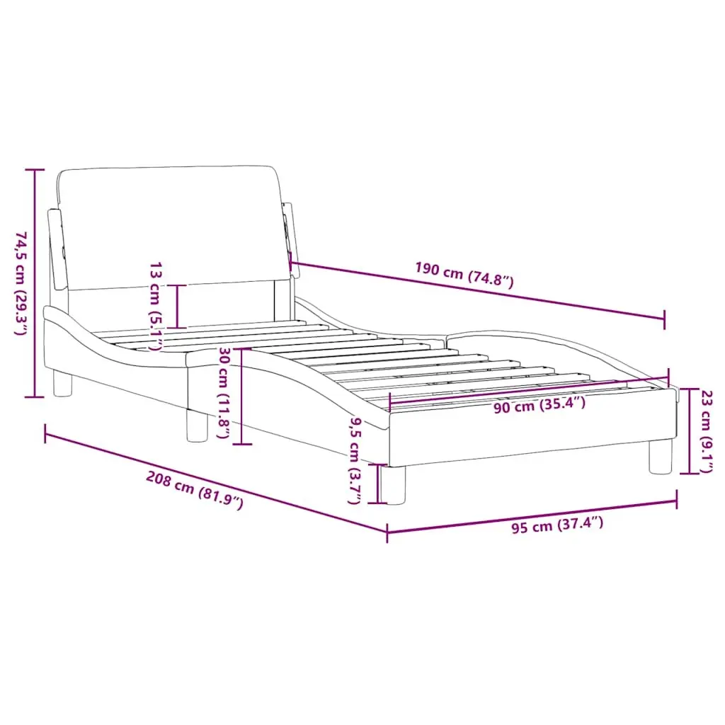 Black Velvet Bed Frame with Supportive Headboard