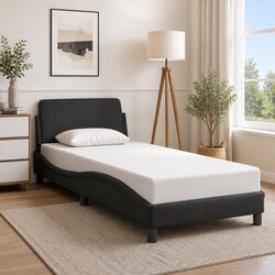 Black Bed Frame with Headboard 90x190 cm Faux Leather Modern Bedroom Furniture