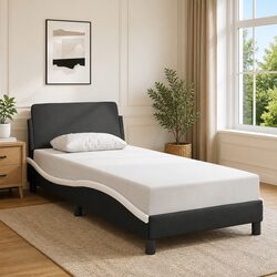 Sleek Black Bed Frame with Headboard, 90x190 cm