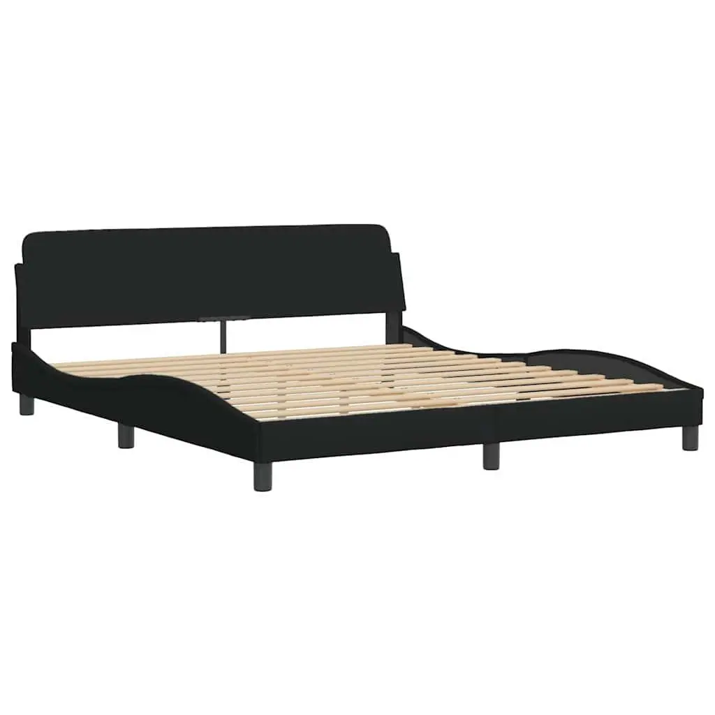 King Bed Frame Black 180x200 cm Fabric Headboard Plywood Slats