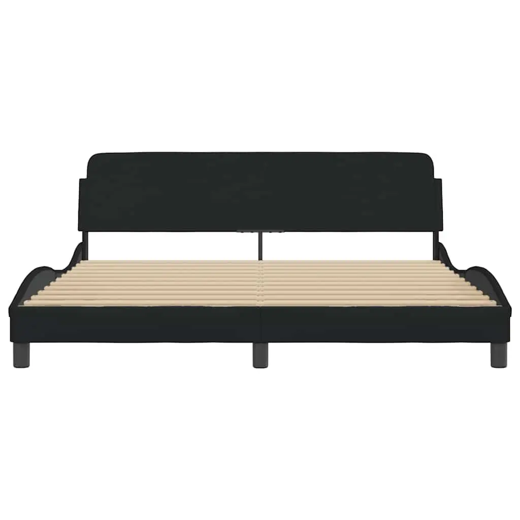 King Bed Frame Black 180x200 cm Fabric Headboard Plywood Slats