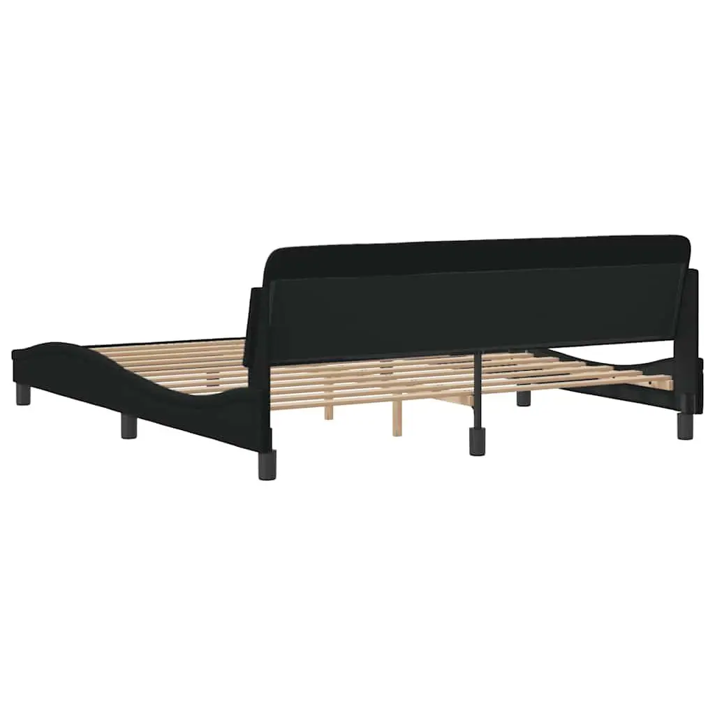King Bed Frame Black 180x200 cm Fabric Headboard Plywood Slats