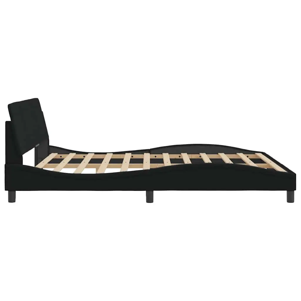 King Bed Frame Black 180x200 cm Fabric Headboard Plywood Slats