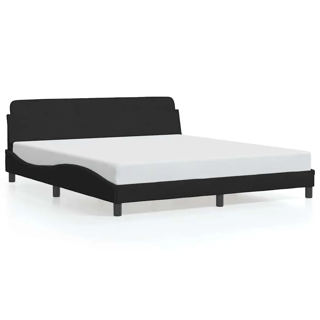 King Bed Frame Black 180x200 cm Velvet Upholstery Slat Base