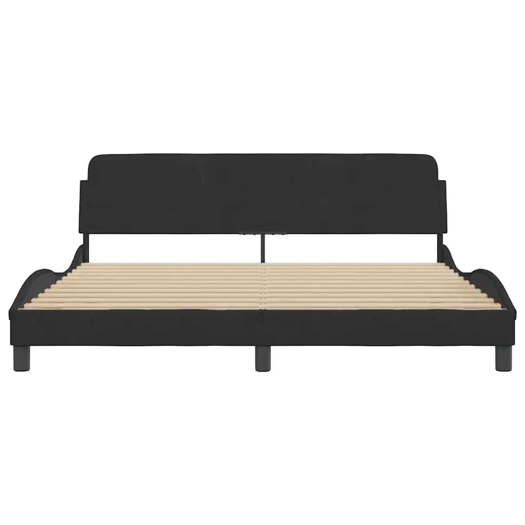 King Bed Frame Black 180x200 cm Velvet Upholstery Slat Base