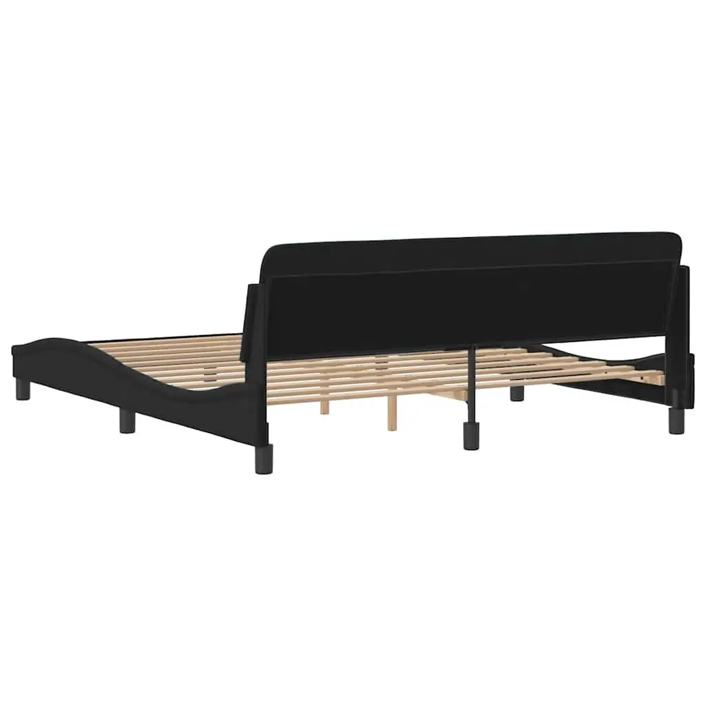 King Bed Frame Black 180x200 cm Velvet Upholstery Slat Base