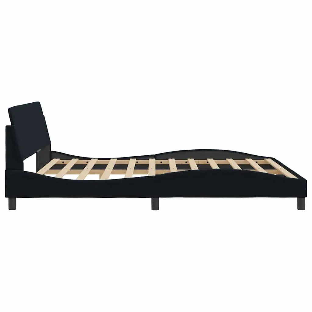 King Bed Frame Black 180x200 cm Velvet Upholstery Slat Base