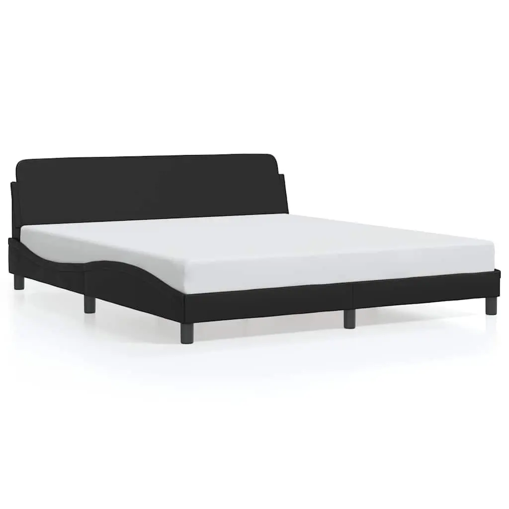 King Bed Frame 180x200 cm Black Faux Leather Headboard Bedroom Furniture