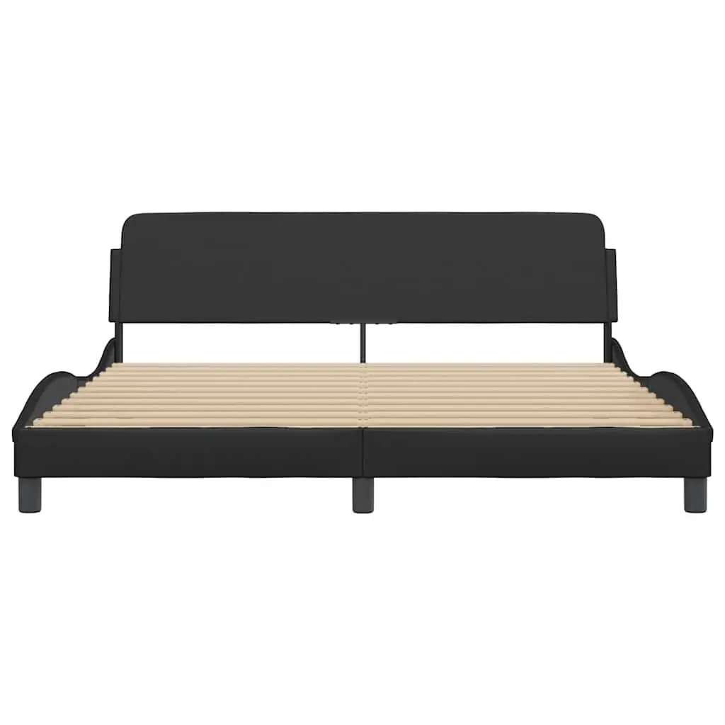 King Bed Frame 180x200 cm Black Faux Leather Headboard Bedroom Furniture
