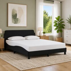 Black Double Bed Frame 137x190 cm with Elegant Velvet Headboard