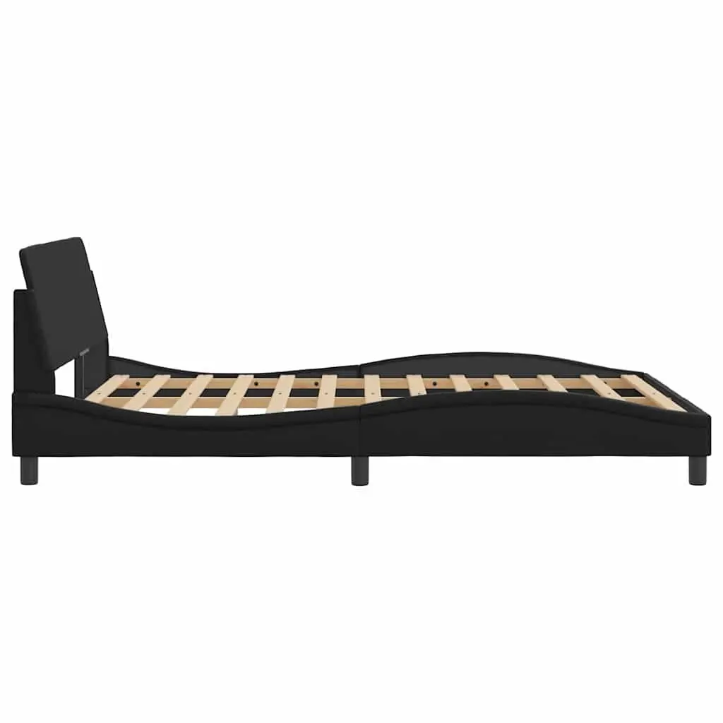 Double Bed Frame Black Faux Leather Padded Headboard Sturdy Legs Plywood Slats