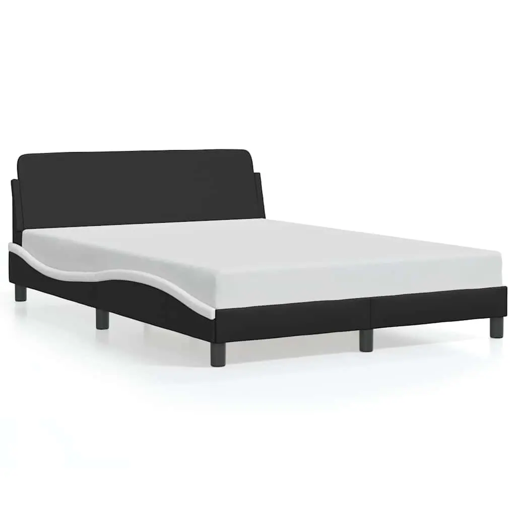 Double Bed Frame with Headboard Black White Faux Leather 137x190cm Bedroom