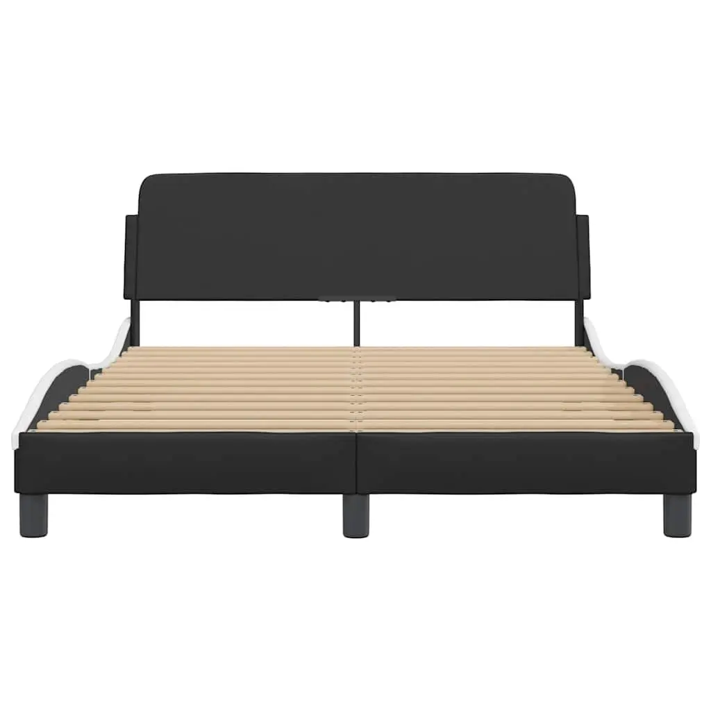 Double Bed Frame with Headboard Black White Faux Leather 137x190cm Bedroom