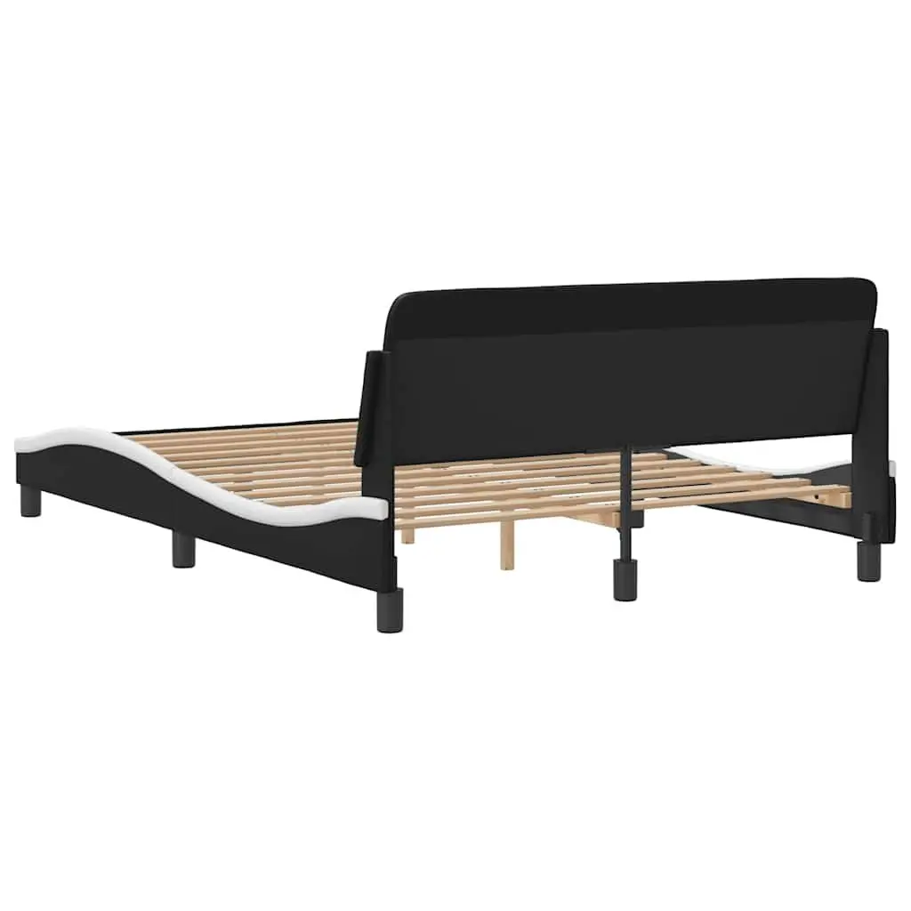 Double Bed Frame with Headboard Black White Faux Leather 137x190cm Bedroom