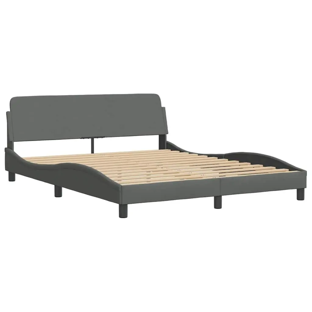 Queen Bed Frame Dark Grey Fabric 152x203 cm Upholstered Headboard