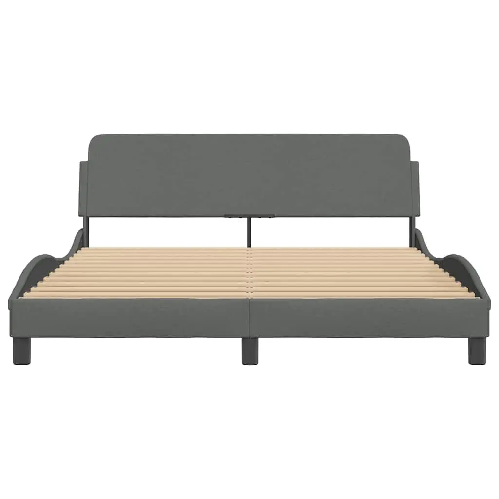 Queen Bed Frame Dark Grey Fabric 152x203 cm Upholstered Headboard