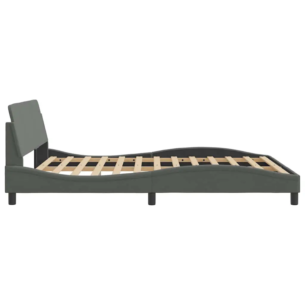 Queen Bed Frame Dark Grey Fabric 152x203 cm Upholstered Headboard