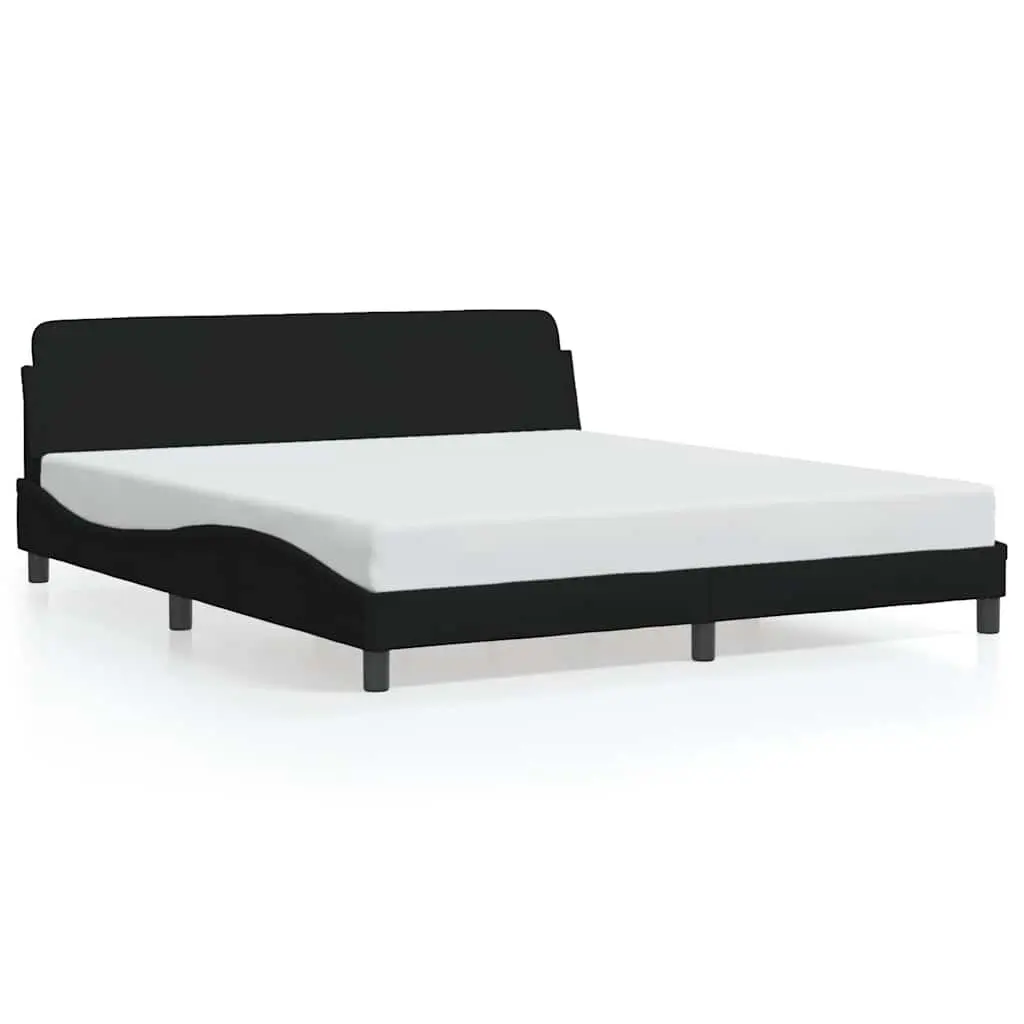 Queen Bed Frame Black Fabric Headboard Bedroom Furniture with Plywood Slats